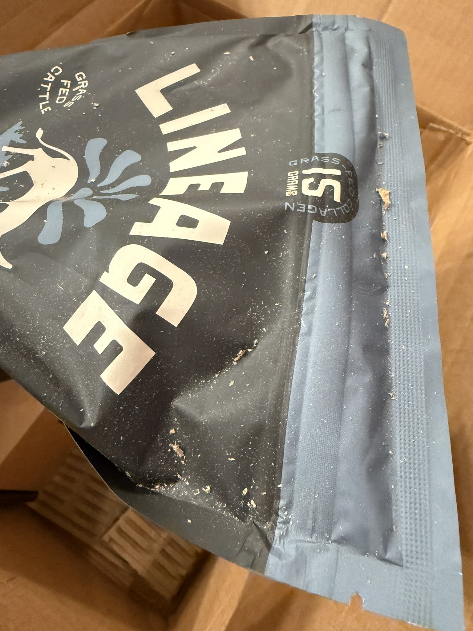 Product pouch with dust after shipment